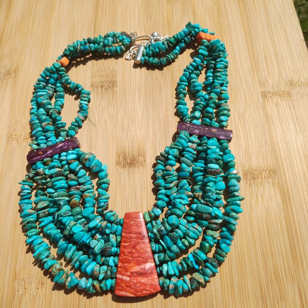 Jay King DTR mine finds Turquoise spiny oyster Statement necklace 925 Sterling S - Picture 10 of 16